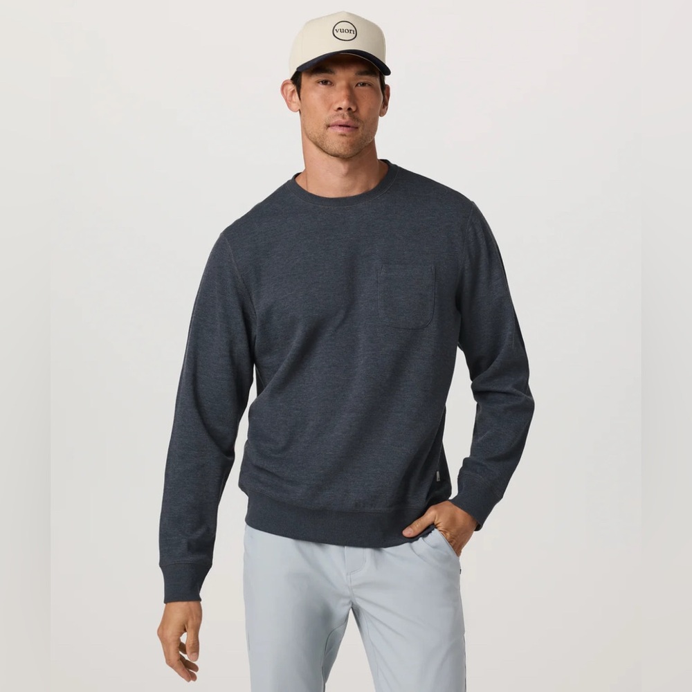 Vuori Men's Jeffreys Pullover Crewneck Sweater Dark Blue Size Small